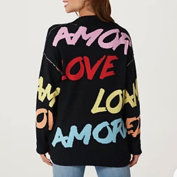 Peace Love World Womens Jacquard Sweater Cardigan Black Snap Front - Picture 4 of 14